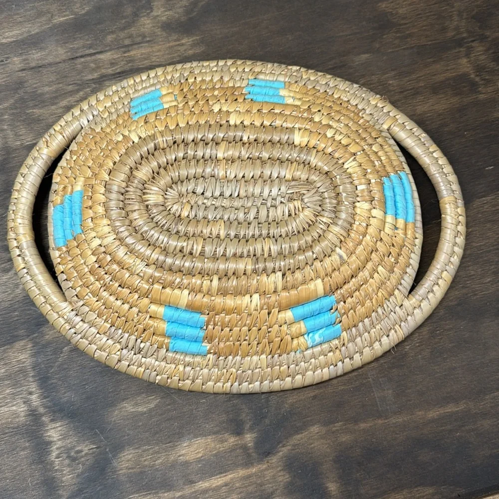 Handwoven Basket with Blue Accents (oval)